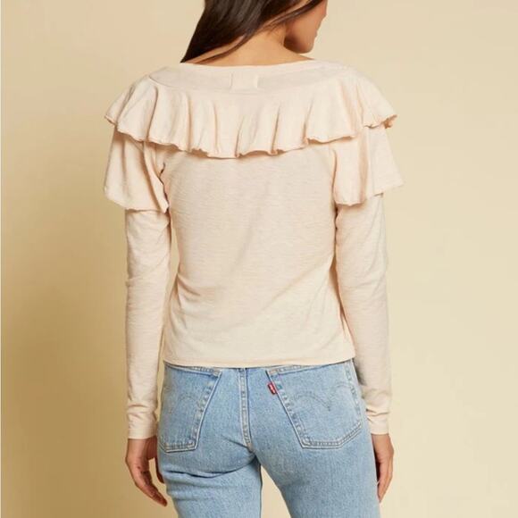 NATION LTD KELSEY RUFFLED ROMANCE TEE Antique Long Sleeve V Neck Small - Picture 2 of 16
